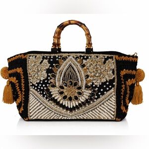 Embroidered Black and Gold Handbag